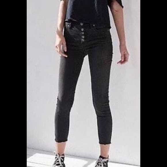 Free People Black Skinny Jeans Fringe ankle 25 - Picture 1 of 4